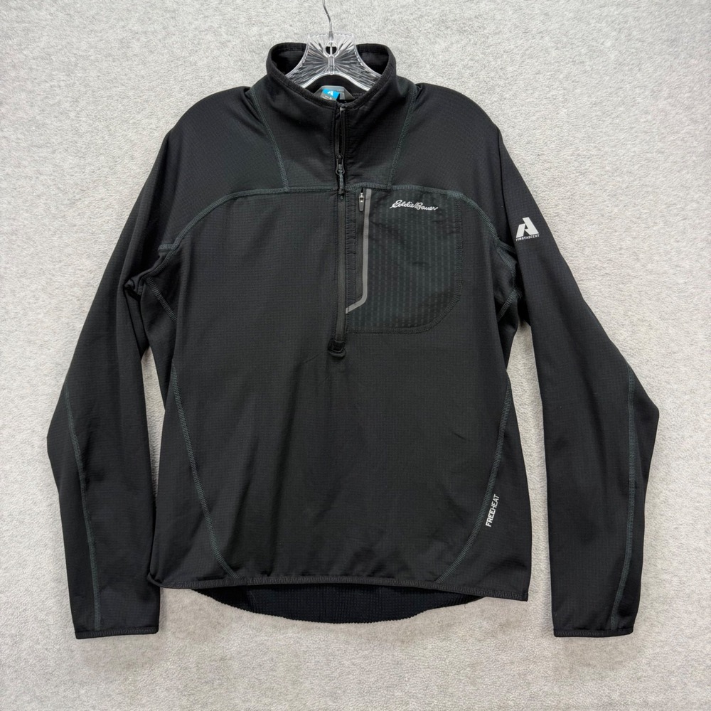 Eddie Bauer First Ascent Mens M Black FreeHeat Quarter Zip Grid‎ Fleece Pullover